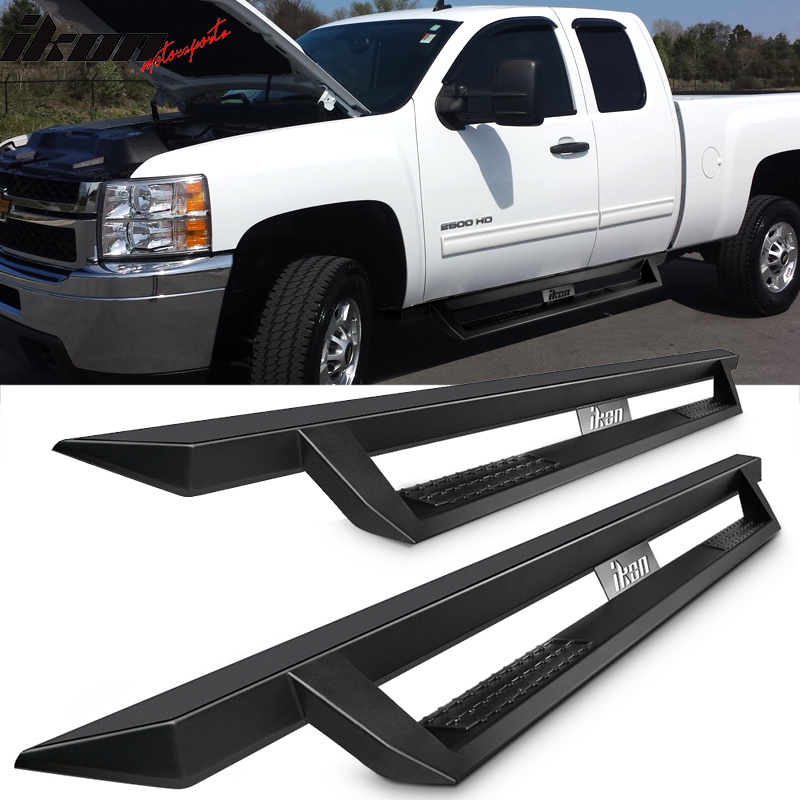 2007-2018 Chevy Silverado GMC Sierra IKON V1 Black Running Board Steel