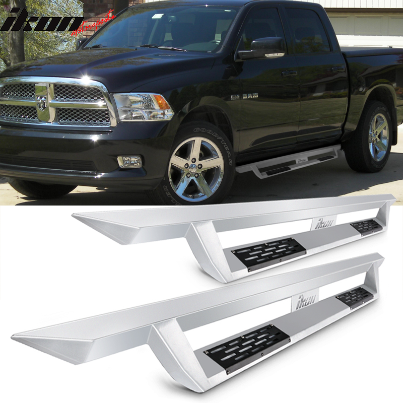 2009-2023 Dodge Ram 1500 IKON V1 Silver Running Boards Solid Steel