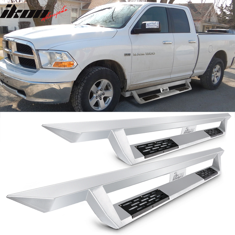 2009-2023 Dodge Ram 2500 3500 IKON V1 Silver Running Board Solid Steel