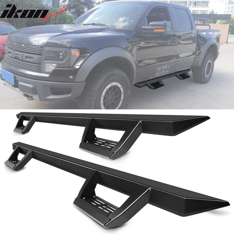 2009-2014 Ford F-150 Crew Cab IKON V2 Black Running Boards Solid Steel