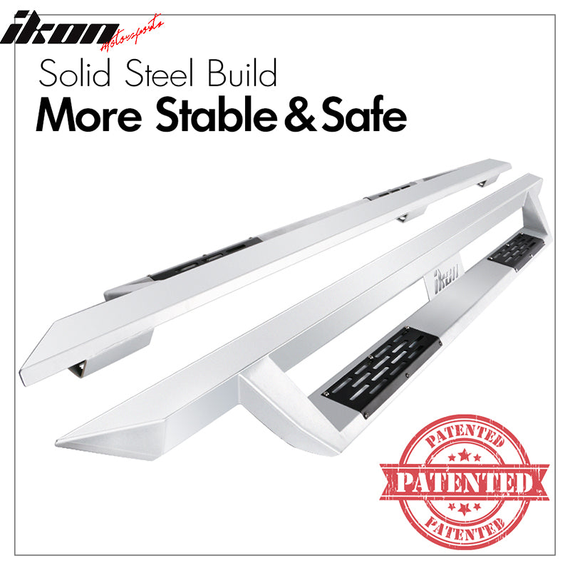 Fits 07-18 Chevy Silverado Sierra Crew Cab IKON V1 Style Running Board Silver