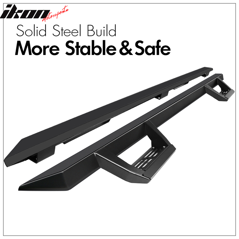 Fits 07-18 Chevy Silverado GMC Sierra Crew Cab IKON V2 Style Running Board Black