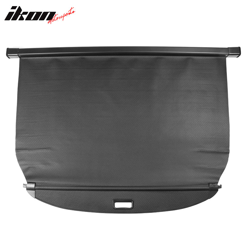 IKON MOTORSPORTS, Rear Cargo Cover Compatible With 2019-2023 Hyundai Santa Fe, Retractable Rear Trunk Security Cargo Cover Black PVC & ABS & Aluminum CF Texture Style, 2020 2021