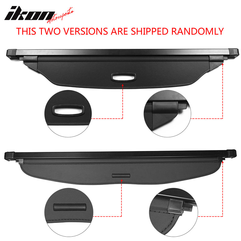 IKON MOTORSPORTS, Cargo Cover Compatible With 2018-2023 Subaru Crosstrek & 2017-2023 Impreza, Unpainted Black Vinly+Aluminum Rod Rear Tonneau Security Cover Retractable