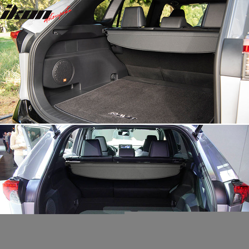 IKON MOTORSPORTS, Rear Cargo Cover Compatible With 2019-2024 Toyota Rav4 & Rav4 Prime, Retractable Trunk Luggage Security Shade Shield Grey,