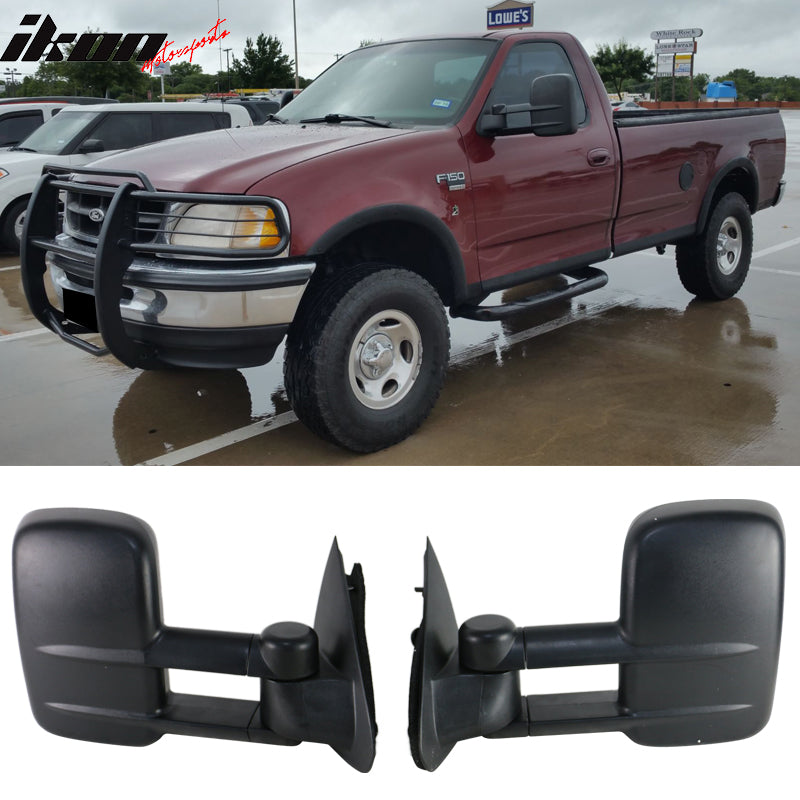 Towing Mirror Compatible With 1997-2004 Ford F150 F250, Side View Towing Tow Mirrors Manual Non-Heated Pair 2PC by IKON MOTORSPORTS, 1998 1999 2000 2001 2002 2003