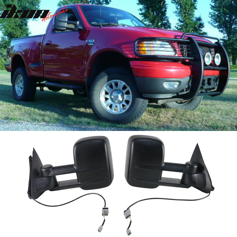 Towing Mirror Compatible With 1997-2003 Ford F150, Side View Towing Tow Mirrors Power Non-Heated Pair 2PC by IKON MOTORSPORTS, 1998 1999 2000 2001 2002