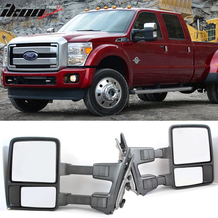 Towing Mirror Compatible With 1999-2015 F250 F550, Superduty Side Tow Mirror Manual Signal Light Chrome 2PC by IKON MOTORSPORTS, 2000 2001 2002 2003 2004 2005 2006 2007 2008 2009 2010 2011 2012