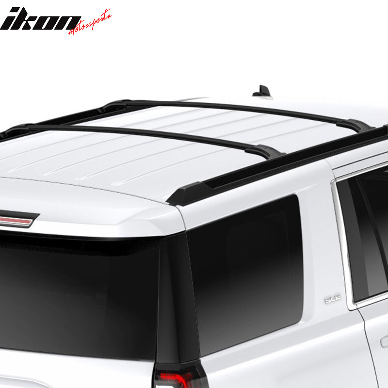 IKON MOTORSPORTS Cross Bars, Compatible With 15-20 Chevy Tahoe Suburban Escalade GMC Yukon, Factory Style Black Aluminum Roof Rack Cross Bar