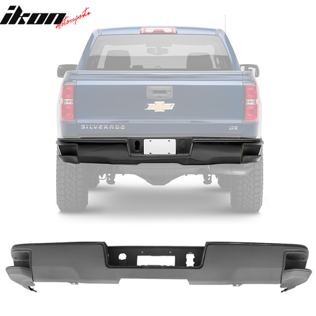 IKON MOTORSPORTS Rear Step Bumper, Compatible With 2014-2018 Chevy Silverado GMC Sierra,  Rear Bumper Pads Retainer w/o Sensor Holes