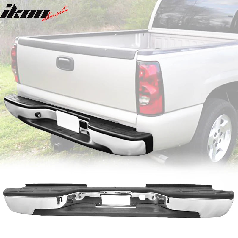 Fits 99-07 Silverado Sierra 2500HD 3500 Fleetside Rear Step Bumper Chrome/Black