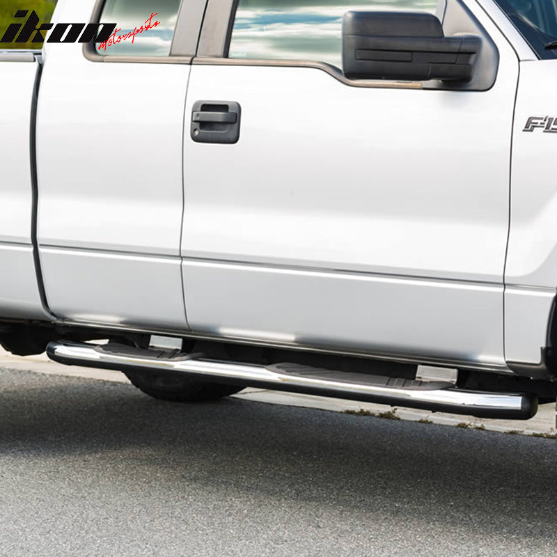 Running Boards Compatible With 2004-2014 Ford F150 Extended Cab 4Dr, Oval Factory Style Side Step Bar by IKON MOTORSPORTS, 2005 2006 2007 2008 2009 2010 2011 2012 2013