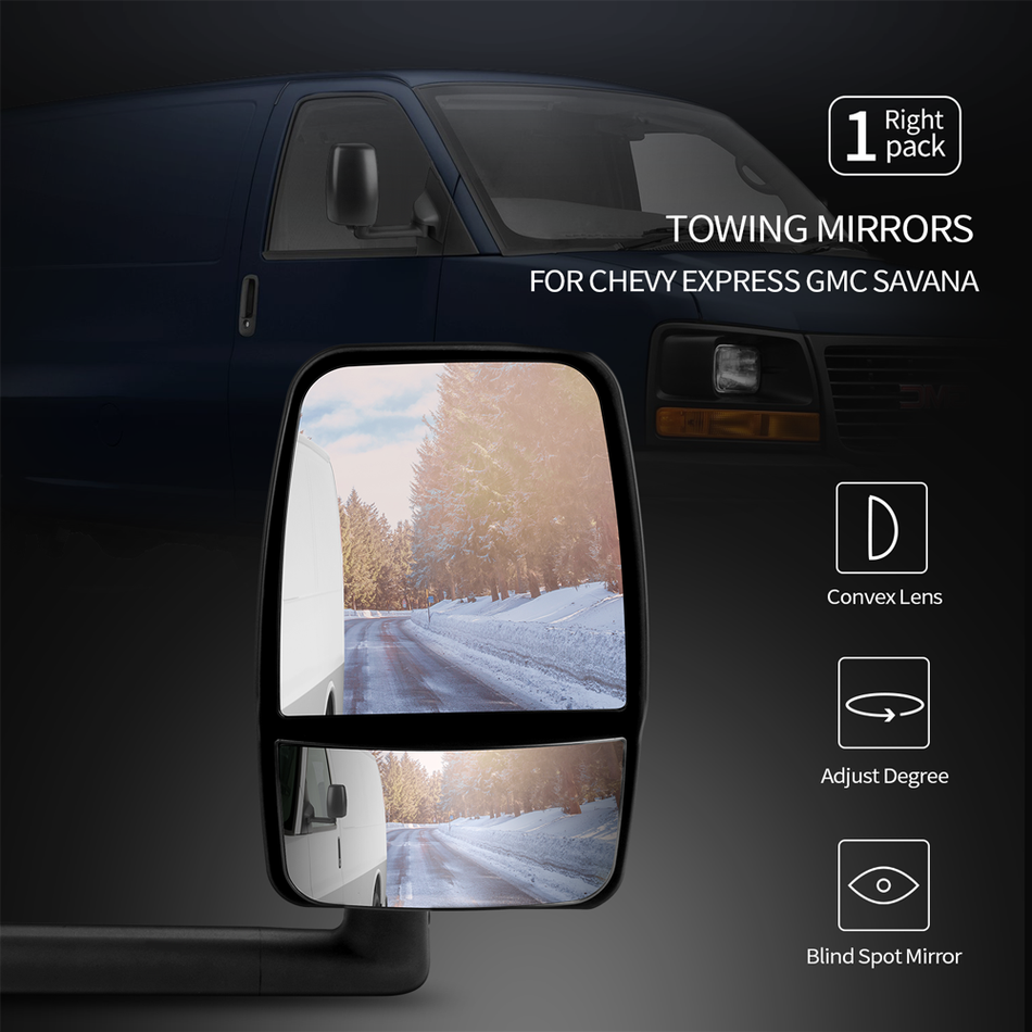 2003-2017 Chevy Express GMC Savana Side View Towing Mirror Textured