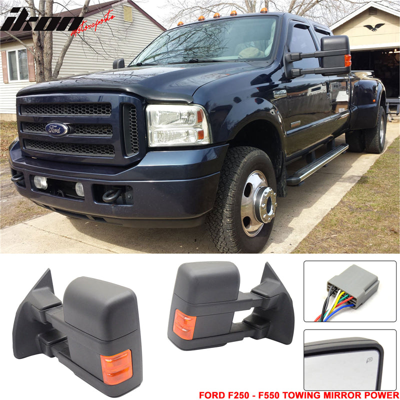 Towing Mirror Compatible With 2003-2007 Ford F250, Side View Tow Mirrors Extension Power Heated Turn Light by IKON MOTORSPORTS, 2004 2005 2006