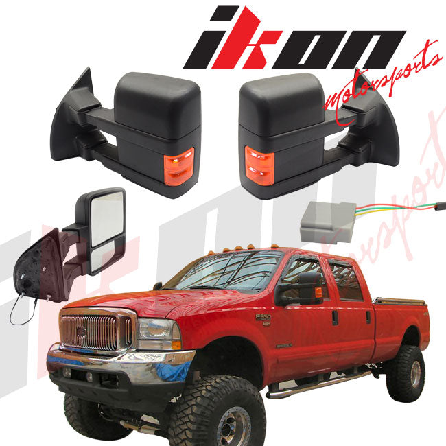 Towing Mirror Compatible With 1999-2007 F250, Side View Towing Mirror Power Dual Arm Pair Non Heated by IKON MOTORSPORTS, 2000 2001 2002 2003 2004 2005 2006