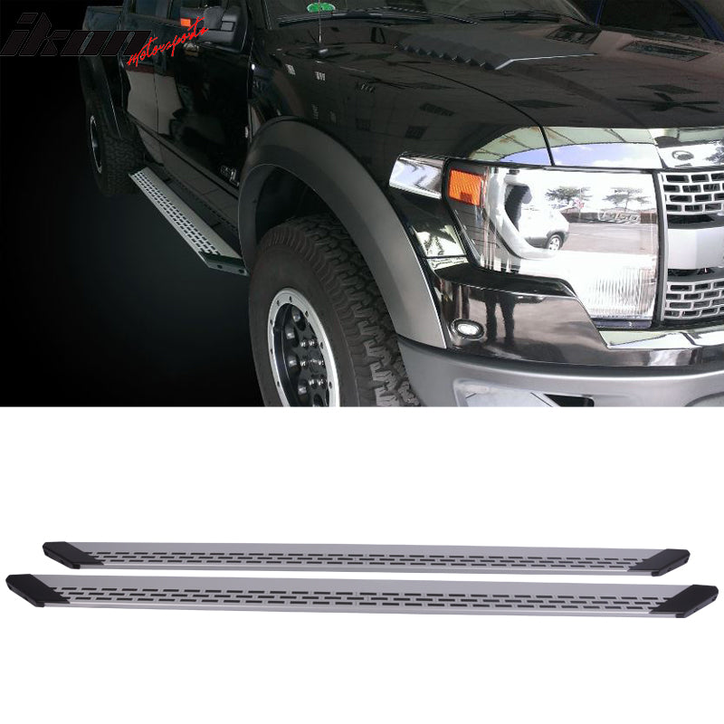 Compatible With 2004-2014 Ford F150 Crew Cab Gray Black Running Board Step Bar + Brackets