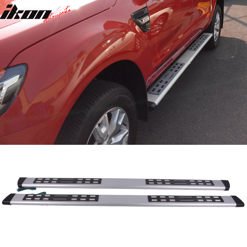 Compatible With 2004-2014 F150 Super Crew Cab White LED Strip Running Board Step Bar + Bracket