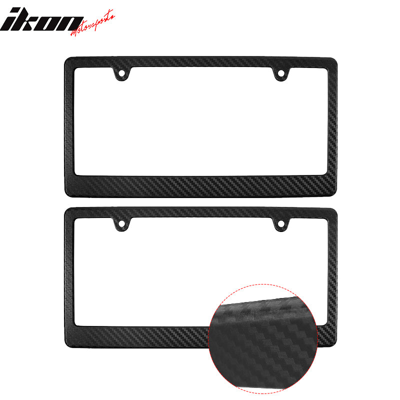 x2 Universal Fit Black License Plate Frame Holder Bracket PP Carbon Texture