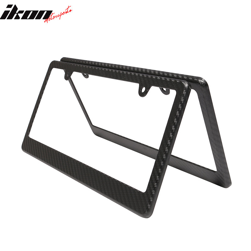 x2 Universal Fit Black License Plate Frame Holder Bracket PP Carbon Texture