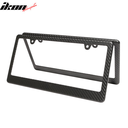 x2 Universal Fit Black License Plate Frame Holder Bracket PP Carbon Texture