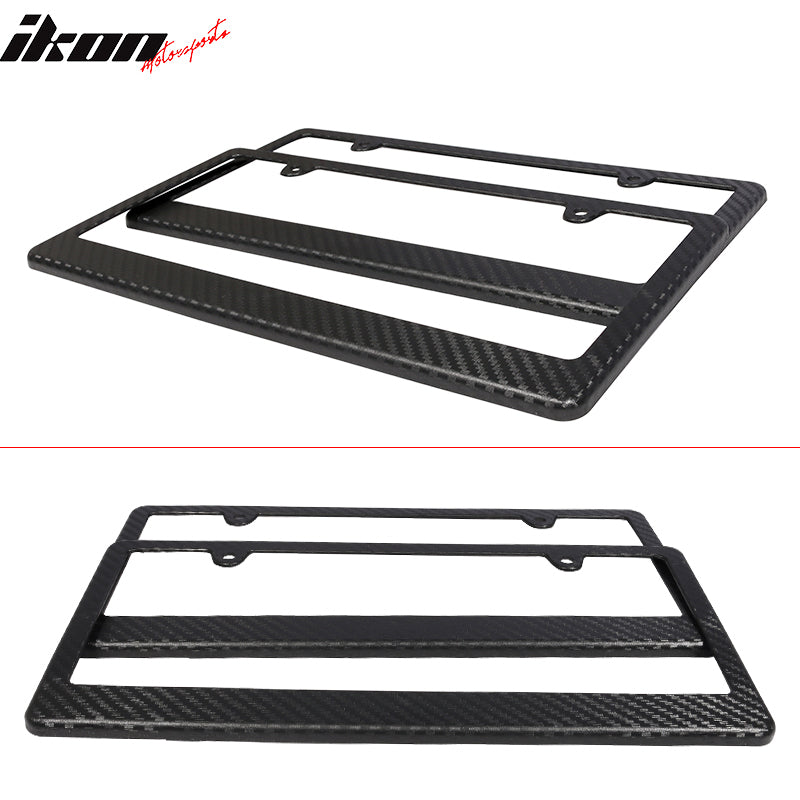 x2 Universal Fit Black License Plate Frame Holder Bracket PP Carbon Texture