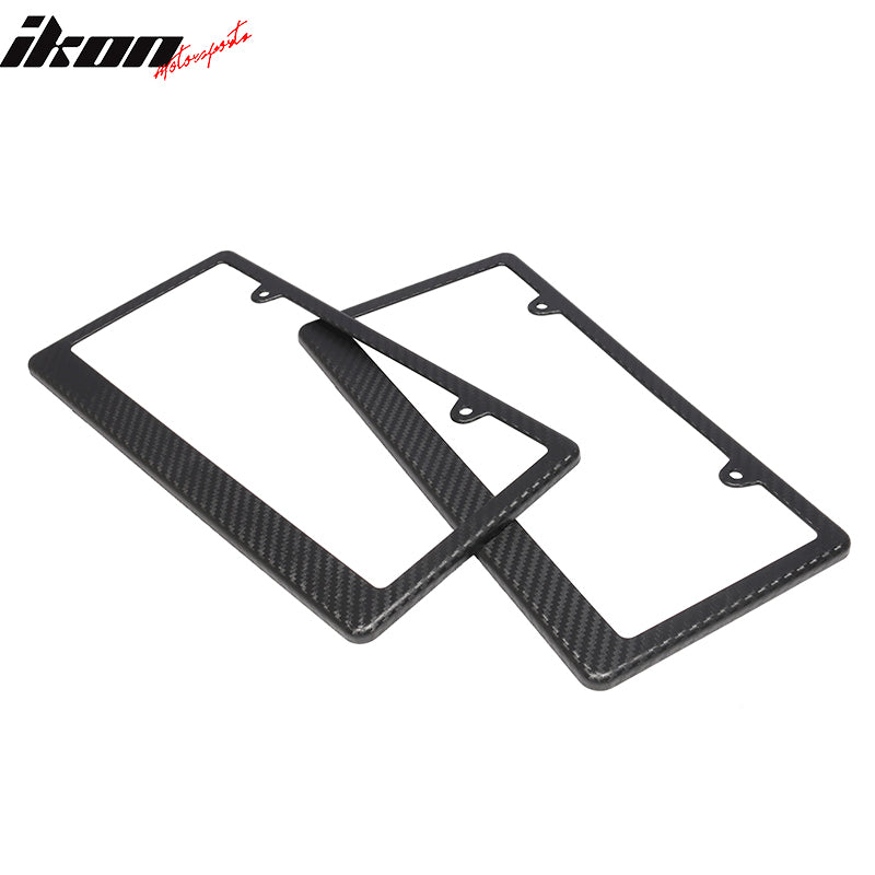 x2 Universal Fit Black License Plate Frame Holder Bracket PP Carbon Texture