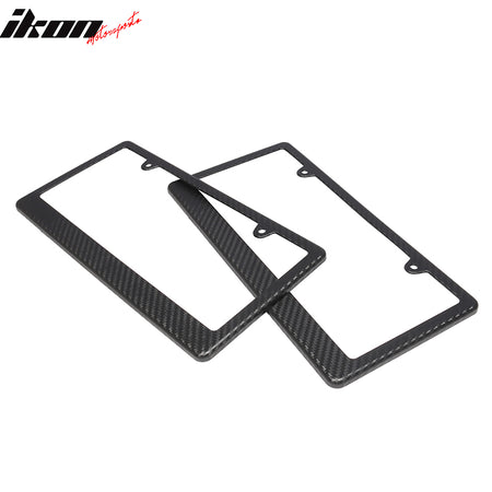 x2 Universal Fit Black License Plate Frame Holder Bracket PP Carbon Texture