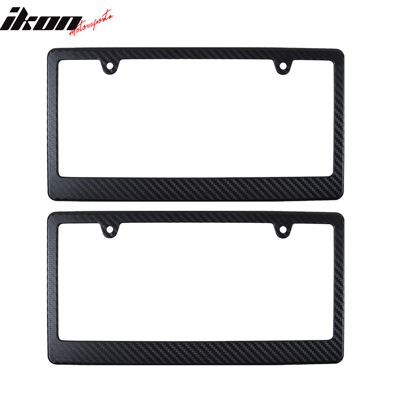 x2 Universal Fit Black License Plate Frame Holder Bracket PP Carbon Texture