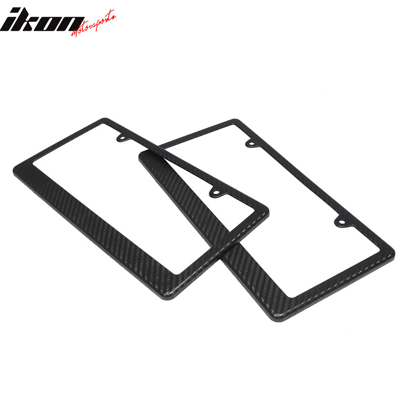 x2 Universal Fit Black License Plate Frame Holder Bracket PP Carbon Texture