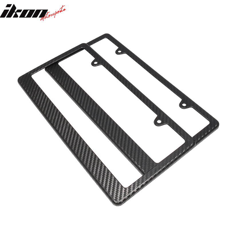 x2 Universal Fit Black License Plate Frame Holder Bracket PP Carbon Texture