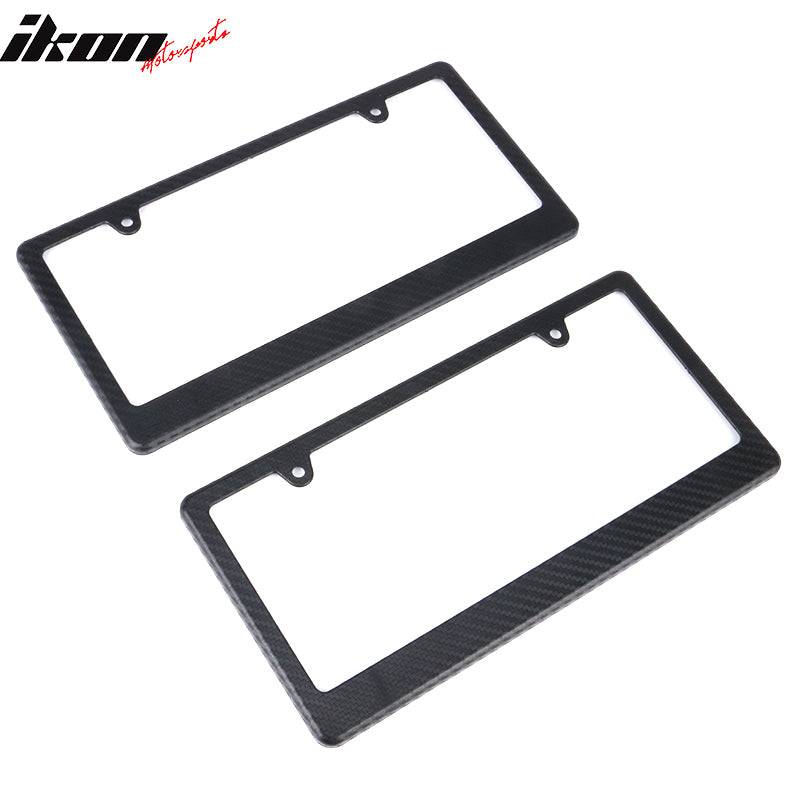 x2 Universal Fit Black License Plate Frame Holder Bracket PP Carbon Texture