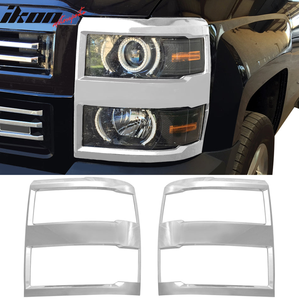 2014-2015 Chevy Silverado 1500 Headlight Bezels Chrome ABS