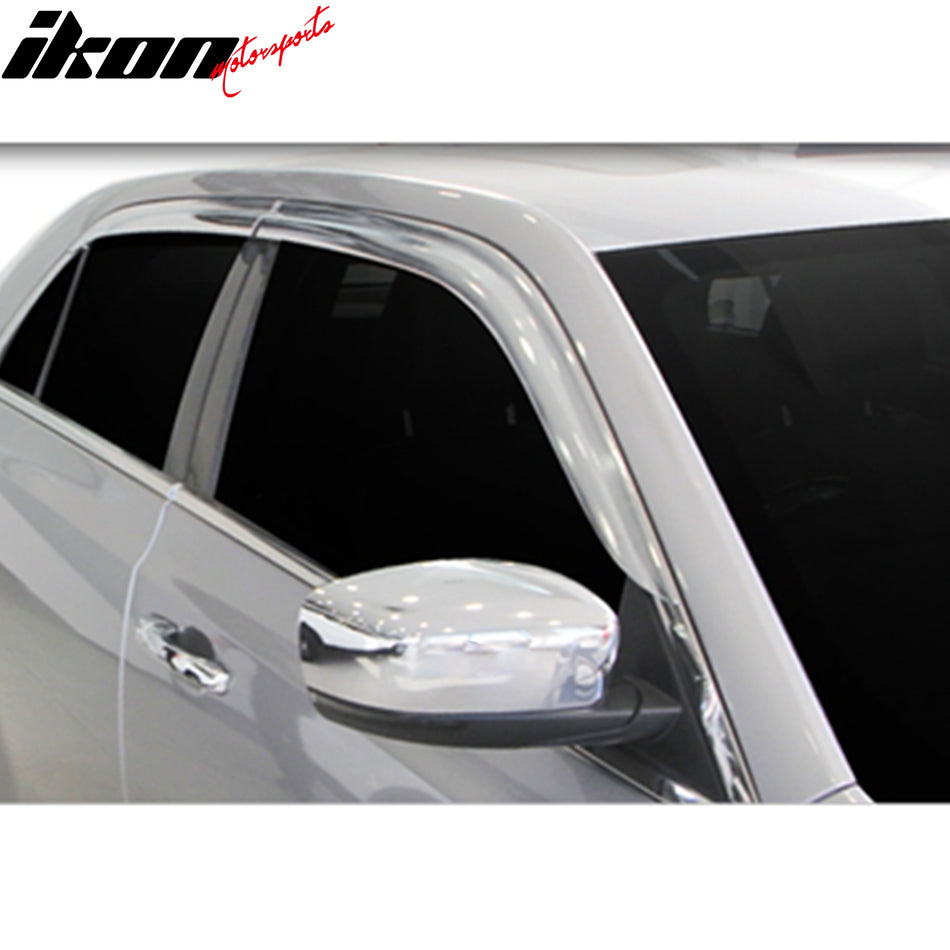 IKON MOTORSPORTS Tape On Window Visors Compatible with 2011-2023 Chrysler 300, ABS Plastic Chrome Rain Guards, Side Window Wind Deflectors 4PCS