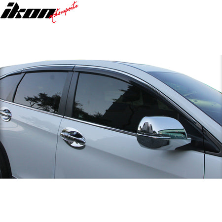 IKON MOTORSPORTS Tape on Window Visors with Chrome Trim Compatible with 2012-2016 Honda CR-V, ABS Black with Chrome Trim Rain Guards, Side Window Wind Deflectors 6PCS