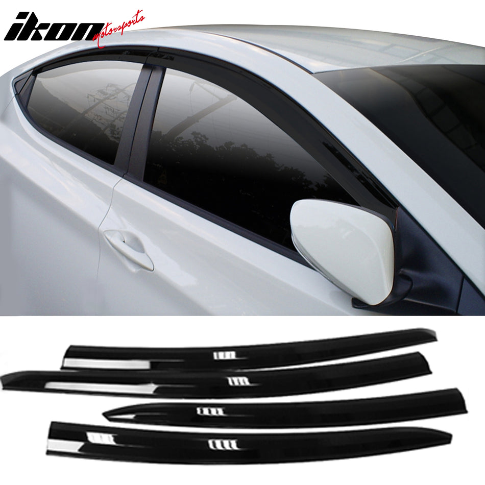 2011-2016 Hyundai Elantra Dark Smoke Window Visors Rain Sun Guard ABS