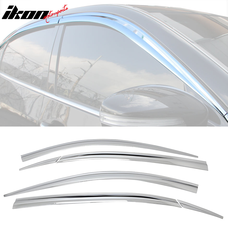 2011-2016 Hyundai Equus Chrome ABS Window Visors Tape On Deflector 6PC