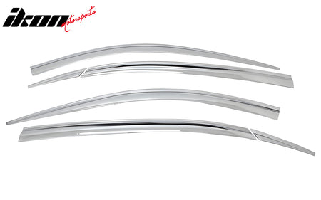 IKON MOTORSPORTS Tape on Window Visors Compatible with 2011-2016 Hyundai Equus, ABS Chrome Rain Guards, Side Window Wind Deflectors 6PCS