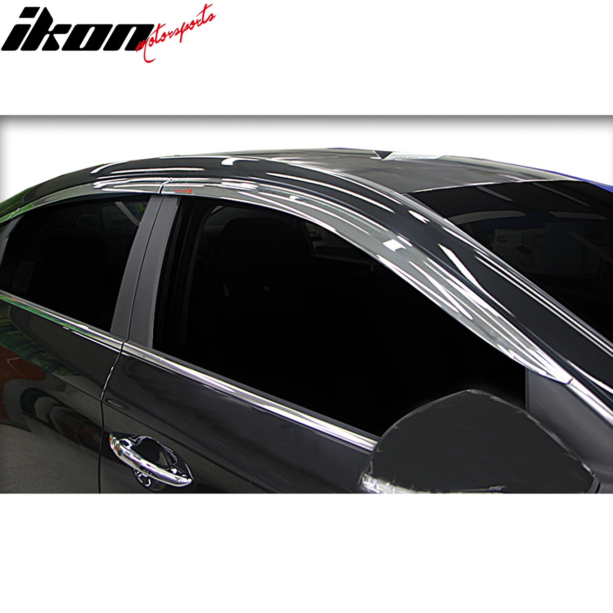 IKON MOTORSPORTS Tape On Window Visors Compatible with 2015-2019 Hyundai Sonata, ABS Plastic Chrome Rain Guards, Side Window Wind Deflectors 6PCS