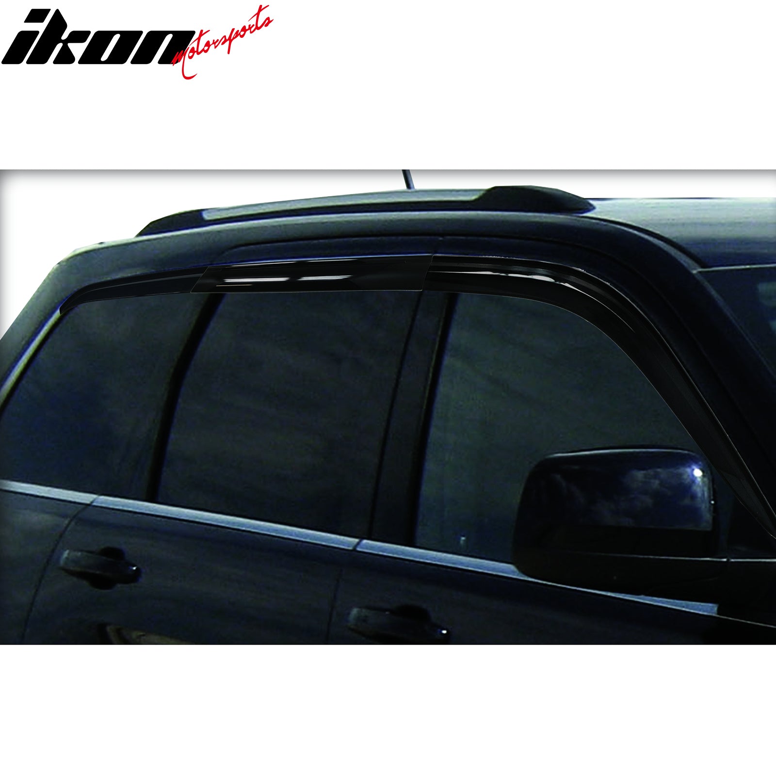 IKON MOTORSPORTS Tape On Window Visors Compatible with 2011-2021 Jeep Grand Cherokee, ABS Plastic Dark Smoke Rain Guards, Side Window Wind Deflectors 6PCS