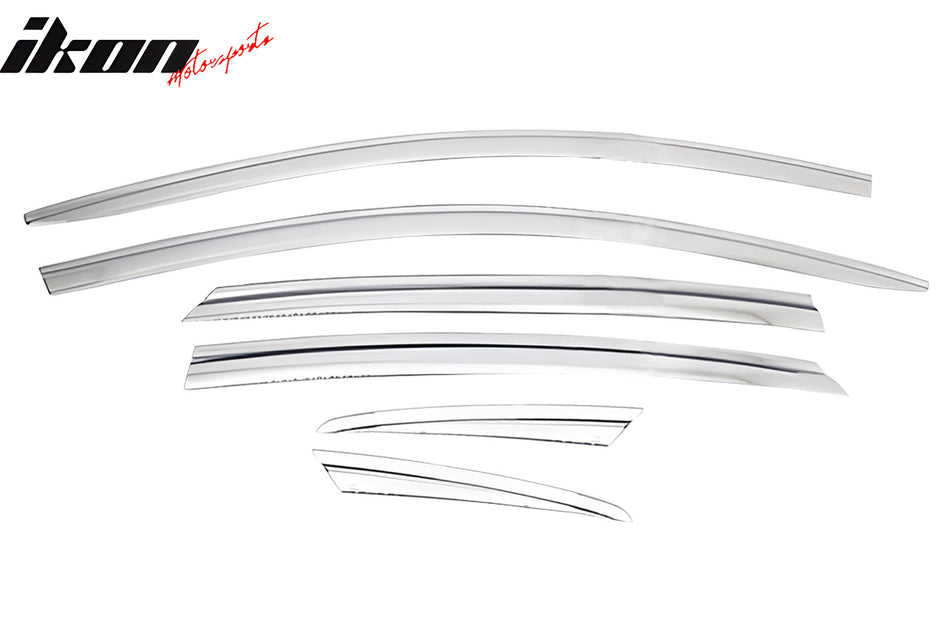 IKON MOTORSPORTS Tape on Window Visors Compatible with 2017-2020 Kia Cadenza, ABS Chrome Rain Guards, Side Window Wind Deflectors 6PCS