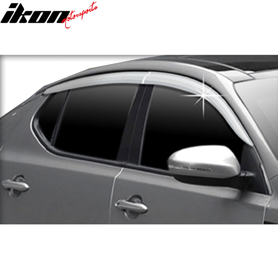 IKON MOTORSPORTS Tape on Window Visors Compatible with 2011-2015 Kia Optima, ABS Chrome Rain Guards, Side Window Wind Deflectors 4PCS