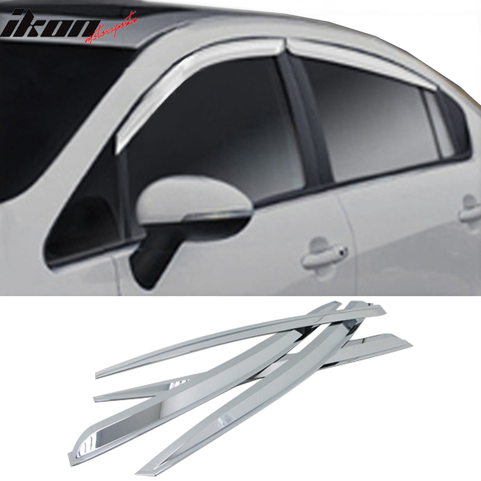 2012-2017 Kia Rio 4DR Window Visor ABS Chrome Sun Rain Guard 4PC Vent