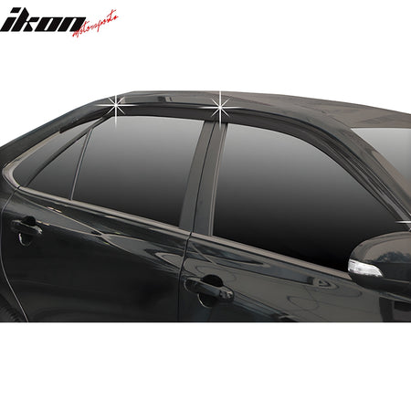 IKON MOTORSPORTS Tape on Window Visors Compatible with 2015-2017 Toyota Camry, ABS Plastic Dark Smoke Rain Guards, Side Window Wind Deflectors 6PCS