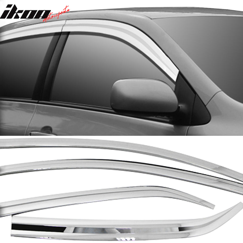 2009-2013 Toyota Corolla Window Visor ABS Chrome Sun Rain Guard 4PC