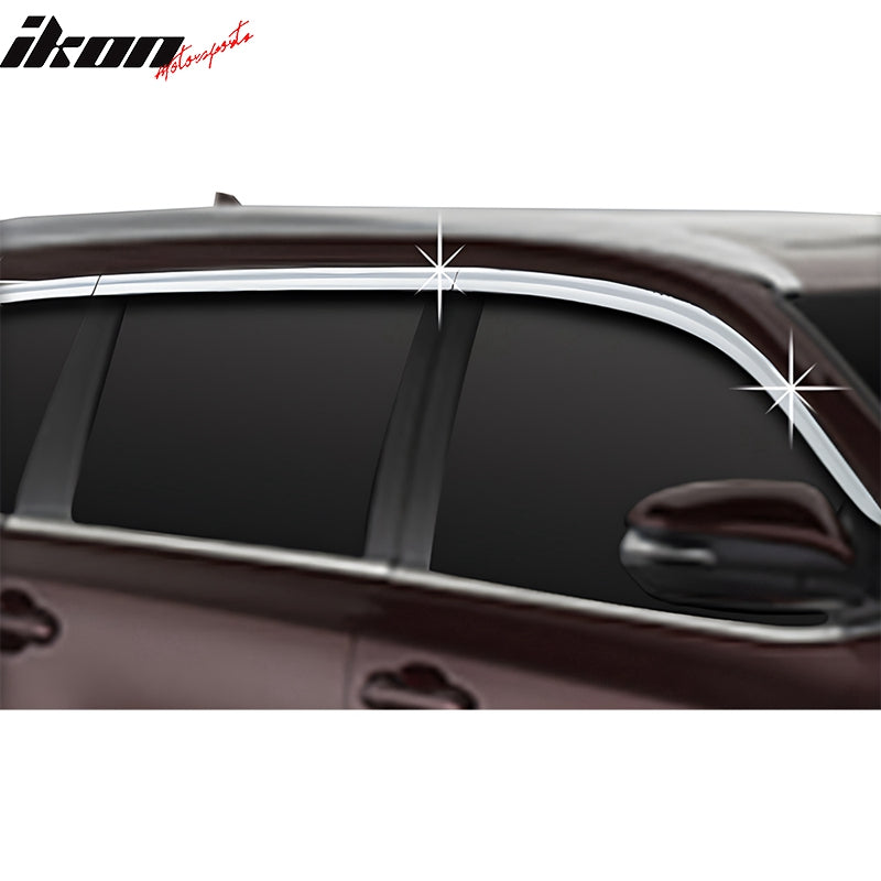 IKON MOTORSPORTS Tape on Window Visors Compatible with 2014-2019 Toyota Highlander, ABS Plastic Chrome Rain Guards, Side Window Wind Deflectors 6PCS