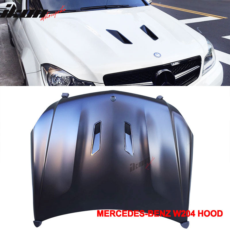 Compatible With 2012-2014 W204 C-Class Black Series Carbon Fiber CF Hood + Projector DRL Headlights