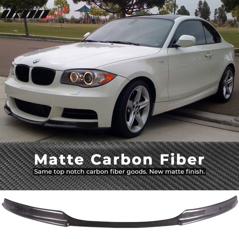 Front Bumper Lip Compatible With 2008-2013 BMW E82, M-Tech M Sport Only Carbon Fiber CF Front Lip Protector Splitter by IKON MOTORSPORTS, 2009 2010 2011 2012