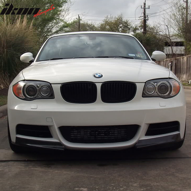 Front Bumper Lip Compatible With 2008-2013 BMW E82, M-Tech M Sport Only Carbon Fiber CF Front Lip Protector Splitter by IKON MOTORSPORTS, 2009 2010 2011 2012