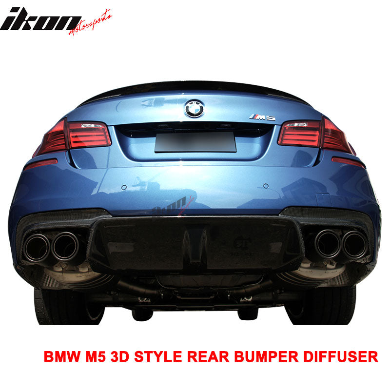 Fits 12-16 BMW F10 M5 3D Style Rear Bumper Lip Diffuser - Matte Carbon Fiber