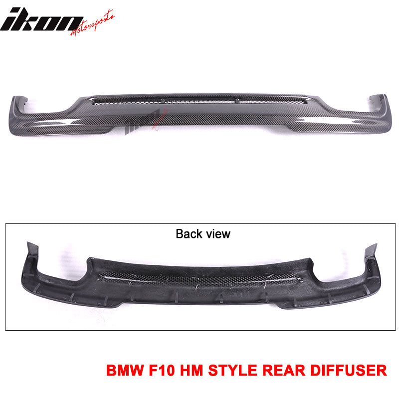 IKON MOTORSPORTS, Matte Carbon Fiber Rear Diffuser Compatible With 2011-2016 BMW F10 F11 535i, 5 Series M-Tech M Sport HM Style Rear Bumper Lip, 2012 2013 2014 2015